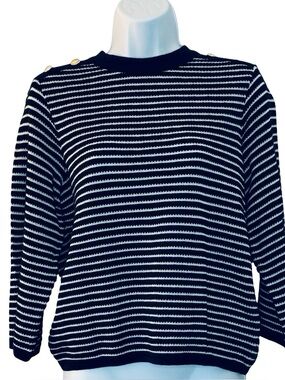 Barbour Macy Dark Navy Blue and White Stripe Cotton Knit Sweater Size 6 NEW NWT